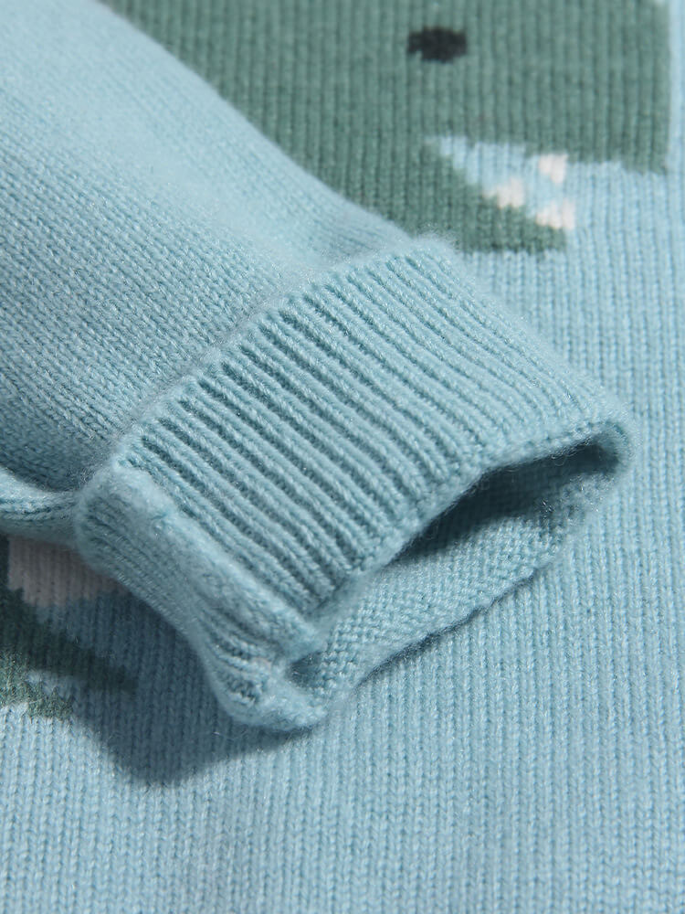 Kids Cute Green Dinosaur Knit Cashmere Pullover Crew Neck Sweate